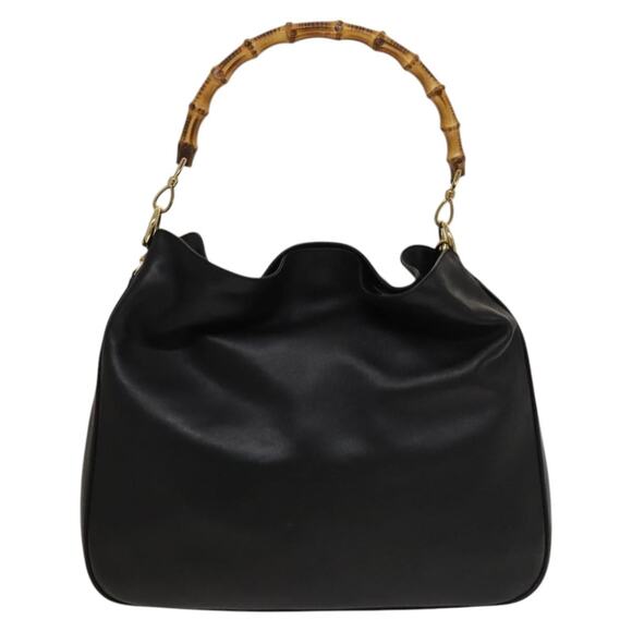 GUCCI Bamboo Hand Bag Leather Black Gold 001 001 - Picture 3 of 16